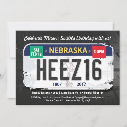 Boys 16th Birthday Nebraska Invitation