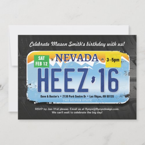 Boys 16th Birthday Nevada License Invite