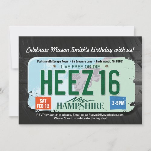 Boy's 16th Birthday New Hampshire Invitation