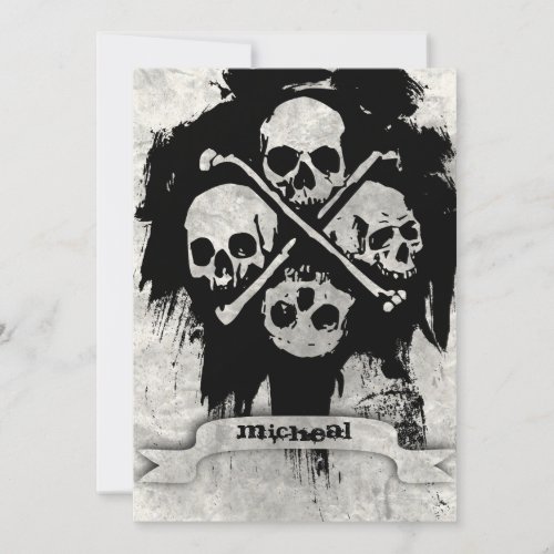 Boys 16th Birthday Party Gothic Skulls Invitation