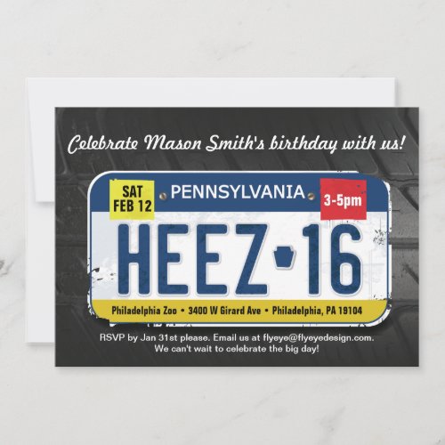Boy's 16th Birthday Pennsylvania License Invitatio