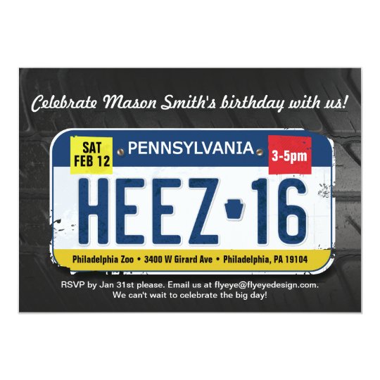 boy s 16th birthday pennsylvania license invitatio invitation