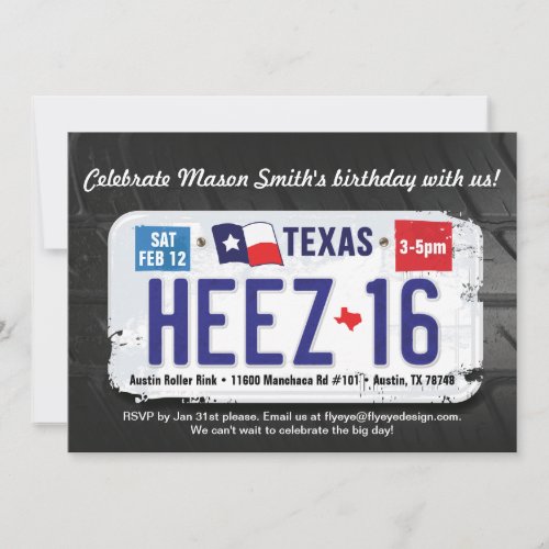 Boy's 16th Birthday Texas License Invitation