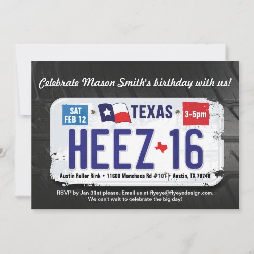 Boys 16th Birthday Texas License Invitation