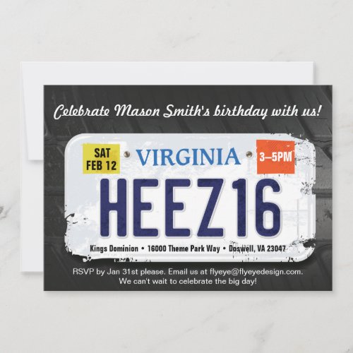 Boy's 16th Birthday Virginia License Invitation