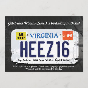 Boy's 16th Birthday Virginia License Invitation
