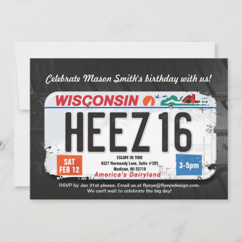 Boy's 16th Birthday Wisconsin License Invitation