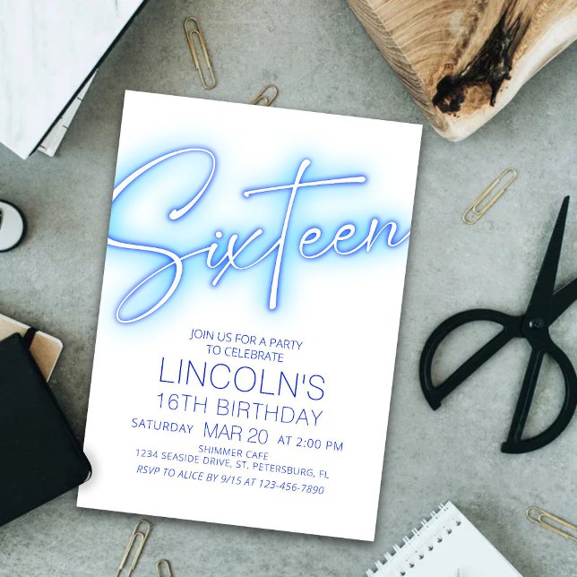 Boys 16th Neon Pool Birthday Invitation (Creator Uploaded)