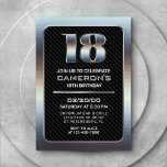 Boy's 18th Birthday Invitation<br><div class="desc">Gear up for a boys' bash with this edgy birthday design for him! Featuring bold, sleek typography over a carbon fiber-like background, this design is built like a two-ton truck. The chrome metal and black textures just ooze masculine vibes, reminiscent of modern tech, futuristic sci-fi, and industrial grit. Perfect for...</div>