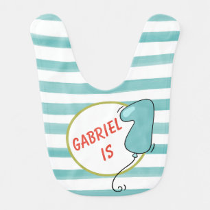 Boys 1st Birthday Balloon Themed Stripe Keepsake Baby Bib