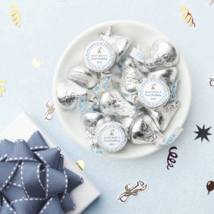 Boy's 1st Birthday Blue Gingham Goose Script Hershey®'s Kisses®