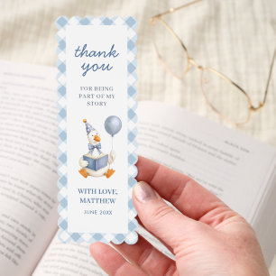 Boy's 1st Birthday Blue Gingham Thank You Favor Bookmarks