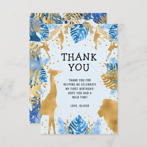 Boys 1st Birthday Blue Safari Thank You Card