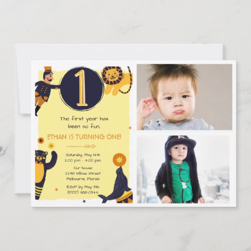 Boys 1st Birthday Circus Photo Party Invitation