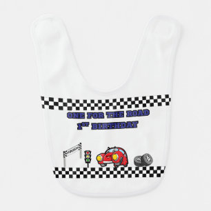  Boys 1st birthday dashing blue race car party  Baby Bib