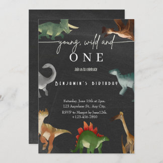 Boy's 1st birthday invitation cute dinosaur party
