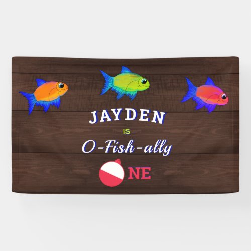 Boys 1st Birthday Little Fisherman O Fishally One Banner