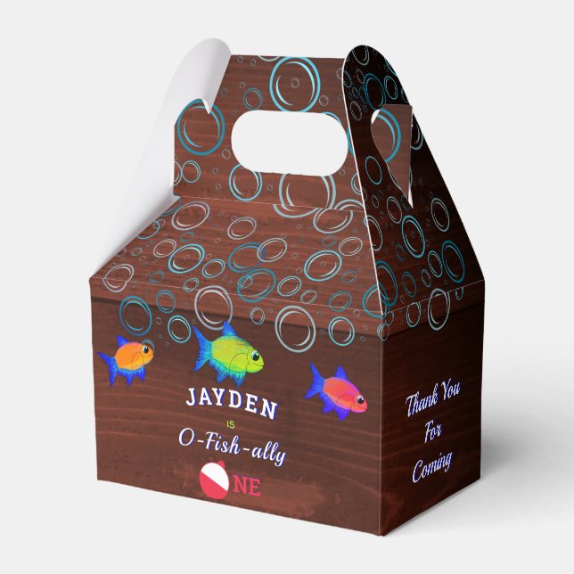 Boys 1st Birthday Little Fisherman O Fishally One  Favor Boxes (Front Side)