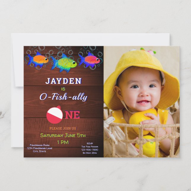 Boys 1st Birthday Little Fisherman O Fishally One  Invitation (Front)
