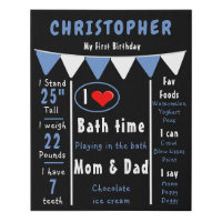 Boys 1st Birthday Milestones Memories Infographic Faux Canvas Print