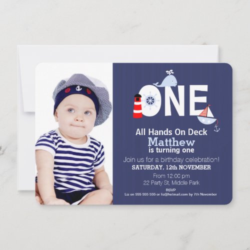 Boys 1st Birthday Nautical Invitation