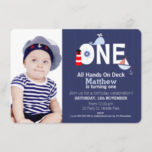 Boys 1st Birthday Nautical Invitation