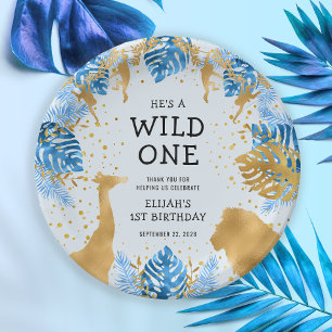 Boys 1st Birthday Party Blue Jungle Safari Paper Plates