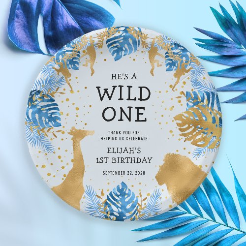 Boys 1st Birthday Party Blue Jungle Safari Paper Plates