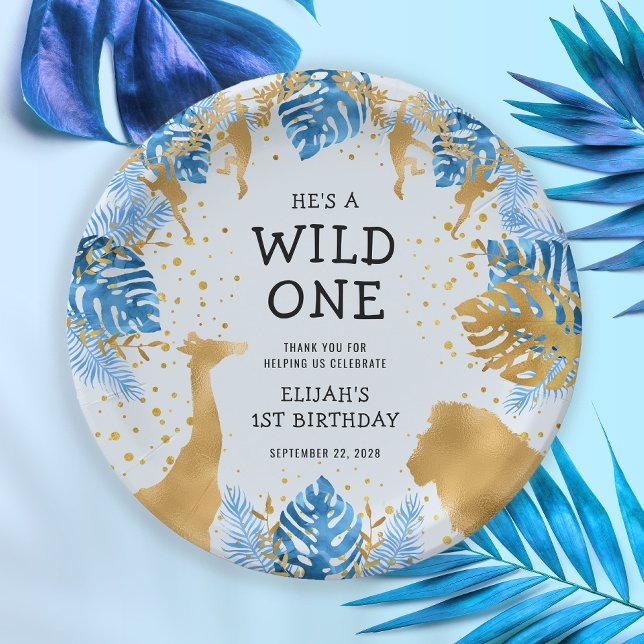 Boys 1st Birthday Party Blue Jungle Safari Paper Plates (Creator Uploaded)