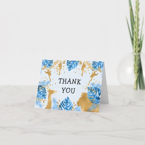 Boys 1st Birthday Party Blue Jungle Thank You Card