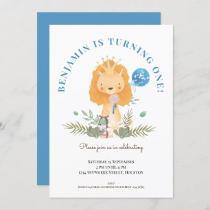 Boys 1st Birthday Party Cute Lion Safari Invitation