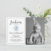 Boy's 1st Birthday Party Photo Candles Cake Invitation (Standing Front)