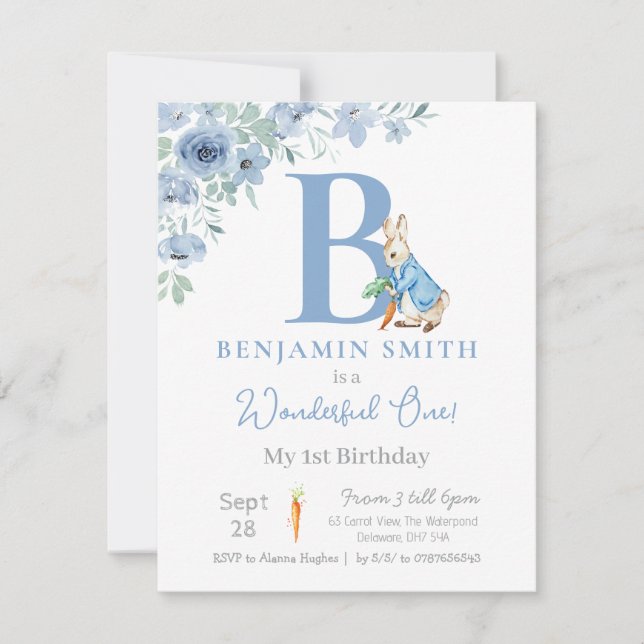 Boys 1st Birthday Peter Rabbit Invitation (Front)