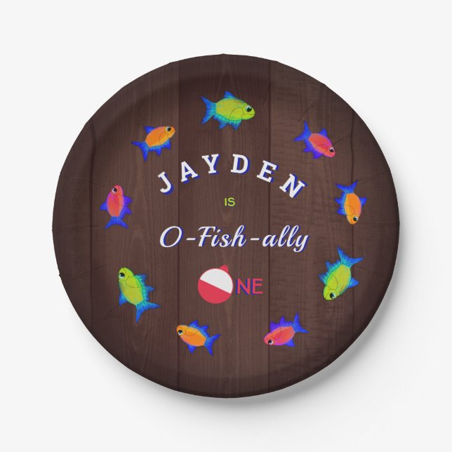Boys 1st Birthday Thank You O Fishally One Paper Plates (Front)