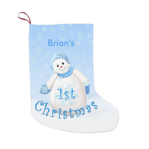 Boys 1st Christmas Snowman Custom Name Small Christmas Stocking