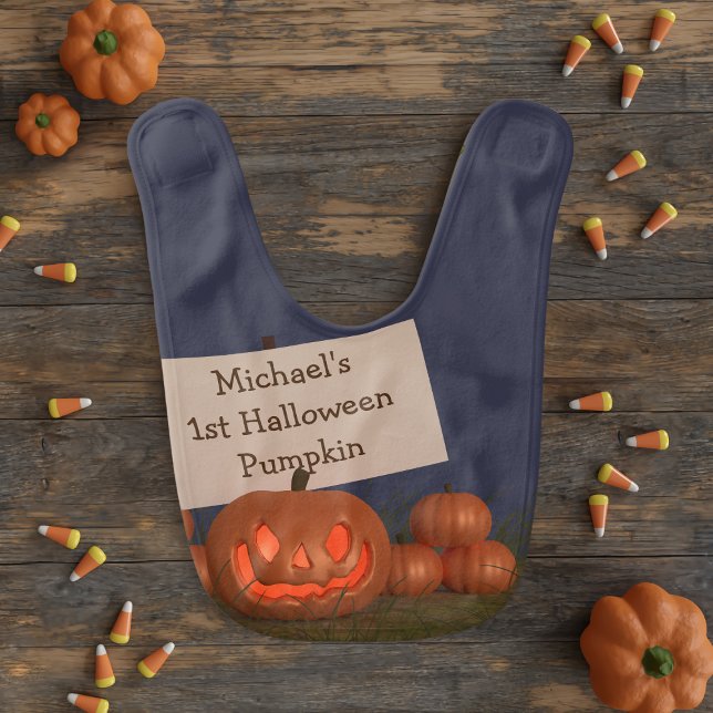 Boys 1st Halloween Pumpkin Patch Baby Bib (Boo! A cute n spooky pumpkin baby bib perfect for your little pumpkin's 1st Halloween.)
