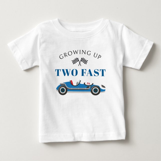 Boy's 2nd Birthday Blue Race Car Personalized  Baby T-Shirt (Front)
