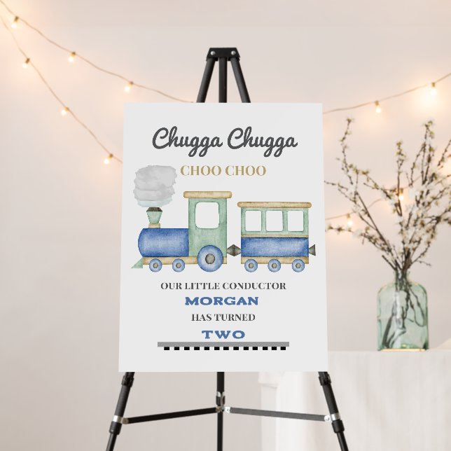 Boy's 2nd Birthday Blue Train Chugga Choo   Foam Board (In Situ (Stand))