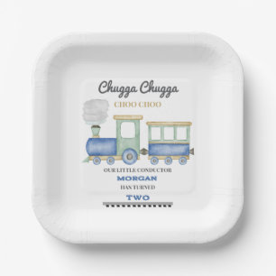 Boy's 2nd Birthday Blue Train Chugga Choo Paper Plates