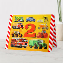 Boys 2nd Birthday Custom Construction Trucks Card