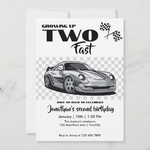 Boys 2nd birthday Growing Up To Fast Race Car Invitation