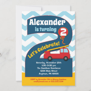 Boys 2nd Birthday Invitation Fire Truck