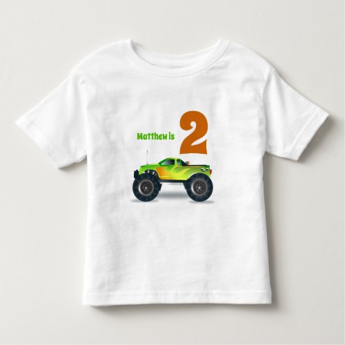 Boys 2nd Birthday MONSTER TRUCK Add Name Toddler T_shirt