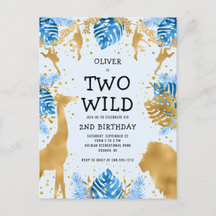 Boys 2nd Birthday Party Pale Blue Gold Safari Postcard