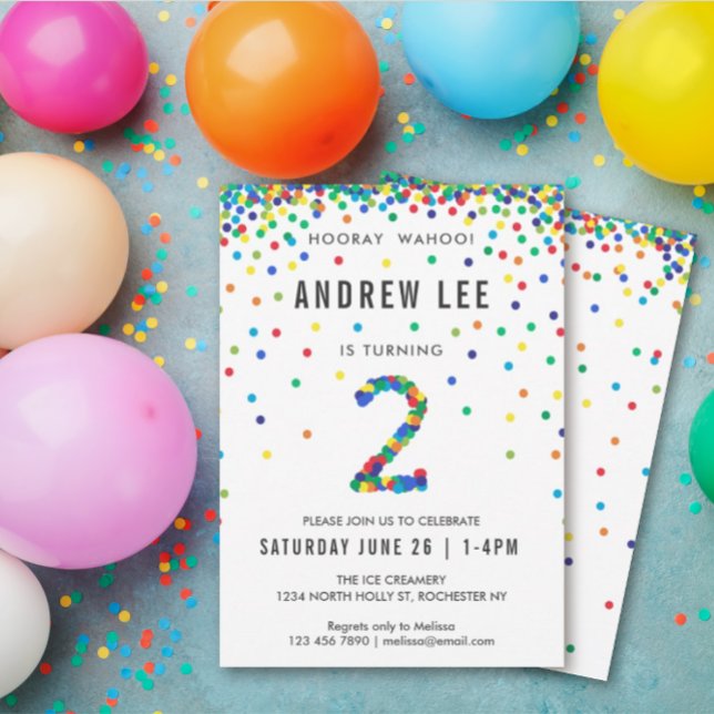 Boys 2nd Birthday Party, Primary Color Confetti Invitation (Creator Uploaded)