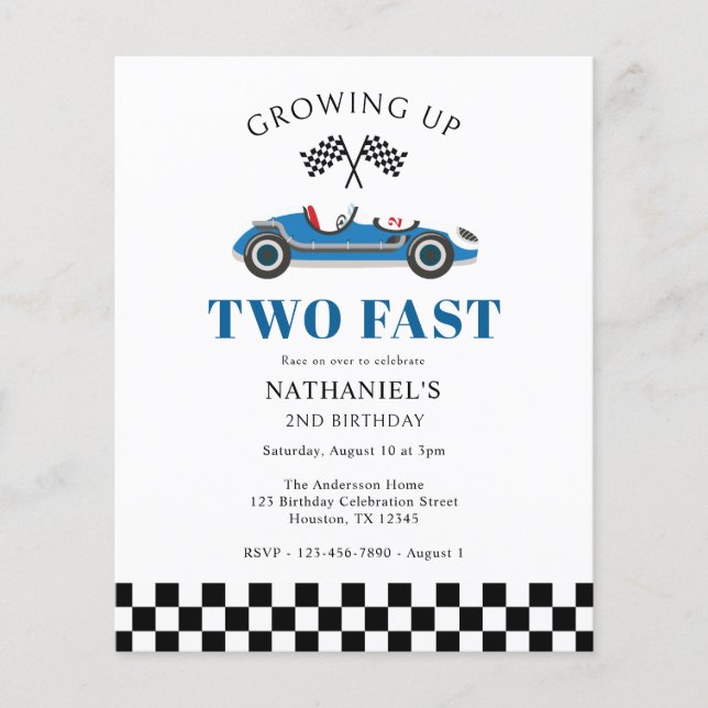 Boy's 2nd Birthday Racing Car Budget Invitation (Front)
