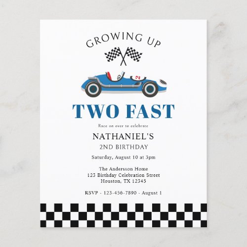 Boys 2nd Birthday Racing Car Budget Invitation