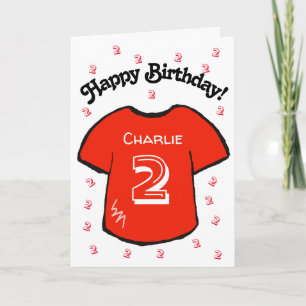 boy's 2nd birthday red football shirt card