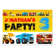 Boys 3rd Birthday Construction Truck Party Card