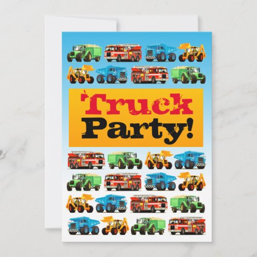 Boys 3rd Birthday Construction Truck Party Invitation